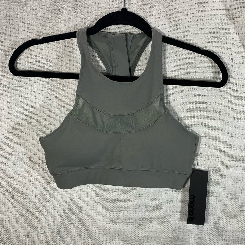 NWT Mono B grey sports bra with mesh on chest size S